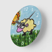 Sunny Sheep Runde Wanduhr (Winkel)