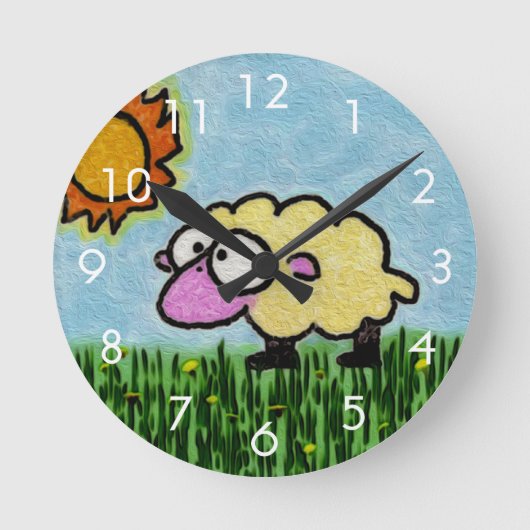 Sunny Sheep Runde Wanduhr (Vorderseite)