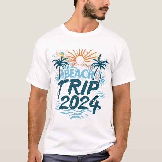 Sunny Shores 2024: Vibrant Beach Trip Erinnerungen T-Shirt (Vorderseite)