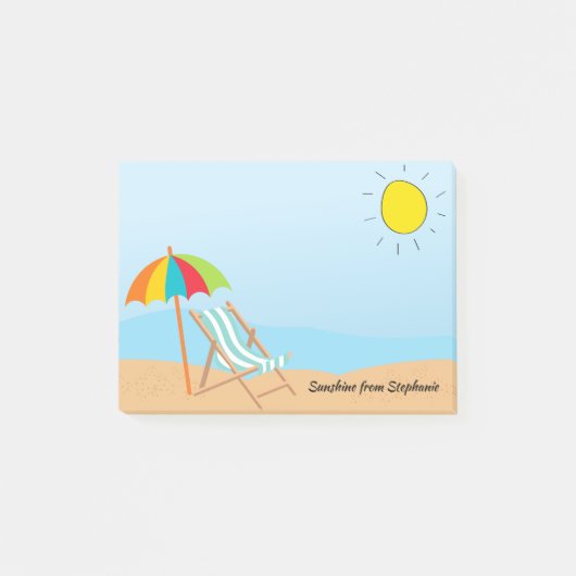 Sunny Sky Beach Chair und Regenschirm Post-it Klebezettel (Vorderseite)