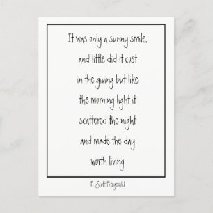 Sunny Smile Inspirational Gedicht F. Scott Fitzger Postkarte