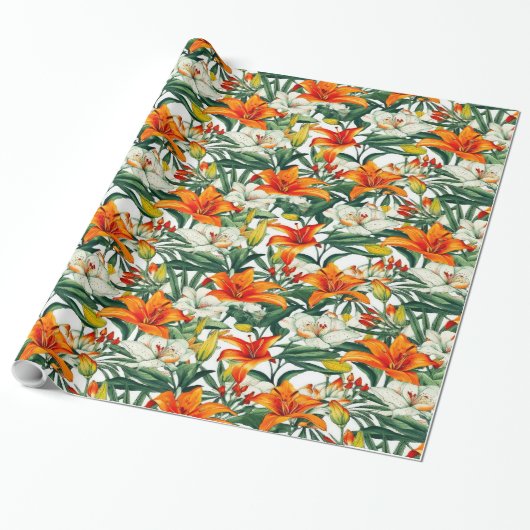 "Sunny Soiree" Tropical Orange California Lilies Geschenkpapier (Ungerollt)