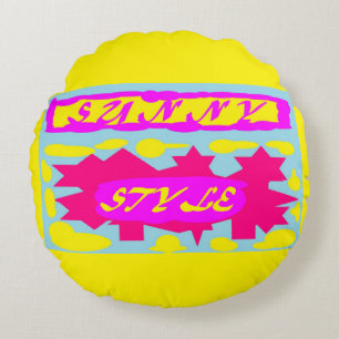 SUNNY STIL TIEF PINK KANARYELLOW UND SKIBLAU RUNDES KISSEN