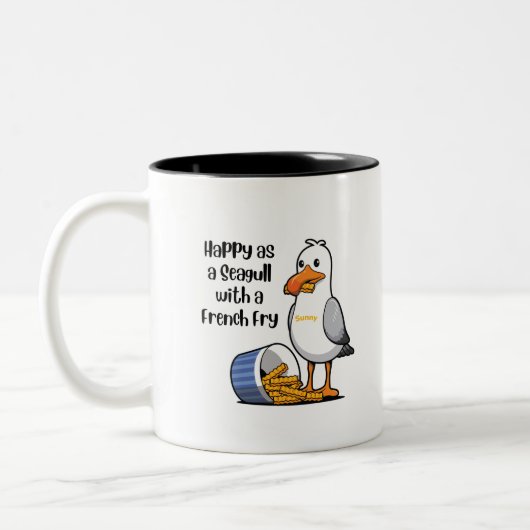 Sunny the Seagull mit French Fries Zweifarbige Tasse (Links)