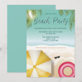 Sunny Tropical Beach Palm Leaves Teal Birthday Einladung (Vorne/Hinten)