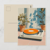 Sunny Turntable with Orange Vinyl Postkarte (Vorne/Hinten)