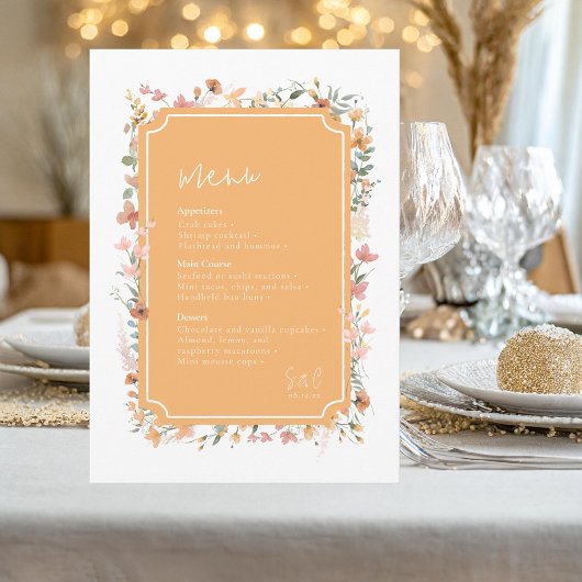 Sunny Wildblume Wedding Menu Peach ID1023 Menükarte