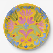 Sunny Yellow and Blue Summer Floral Pappteller (Vorderseite)