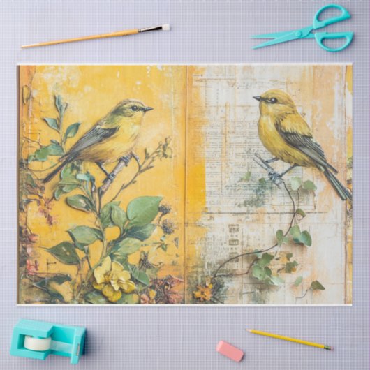 Sunny Yellow Bird Junk Journal Seidenpapier (Basteln)