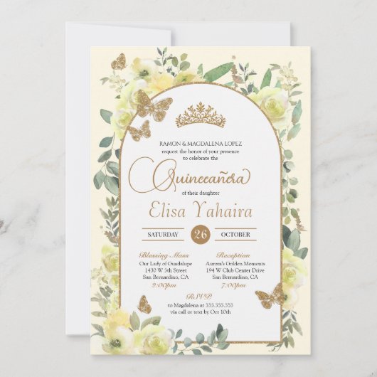 Sunny Yellow Butterfly Wasserfarbe Quinceñera Einladung (Vorderseite)