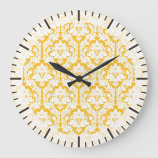 Sunny Yellow Damask Große Wanduhr