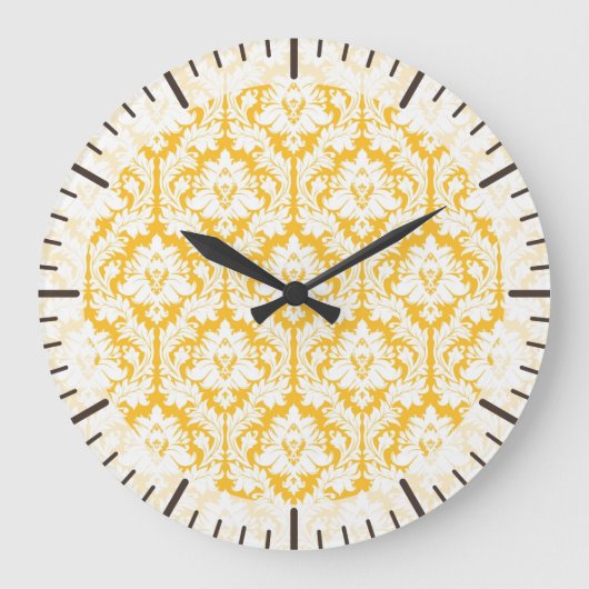 Sunny Yellow Damask Große Wanduhr (Vorderseite)