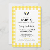 Sunny Yellow Gingham Kariert Baby Dusche GRILLEN Einladung (Vorderseite)