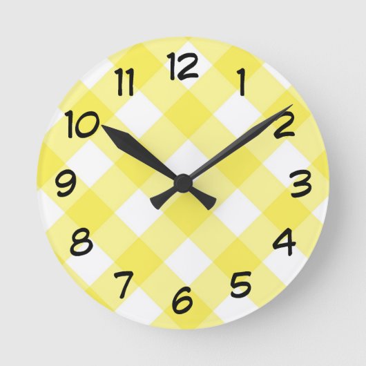 Sunny Yellow Gingham Pattern Runde Wanduhr (Vorderseite)