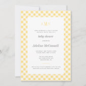 Sunny Yellow Gingham Traditionelle Baby Dusche Einladung (Vorderseite)