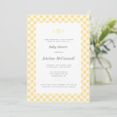 Sunny Yellow Gingham Traditionelle Baby Dusche Einladung (Stehend Vorderseite)