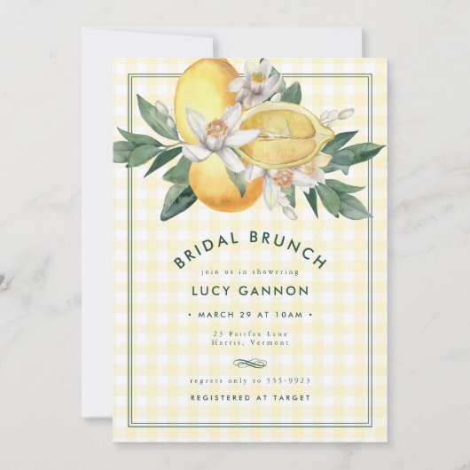 Sunny Yellow Lemon Gingham Brautparty Brunch (Vorderseite)