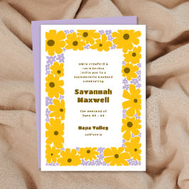 Sunny Yellow Lilac Groovy Blooms Boho Bachelorette Einladung