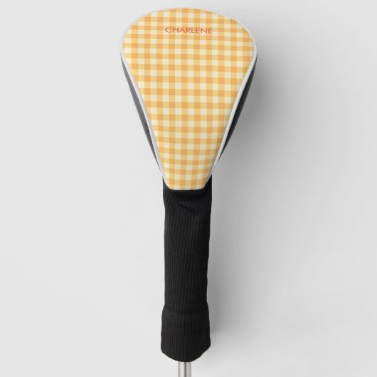 Sunny Yellow Orange Ish Gingham Kariert Golf Headcover (Vorderseite)