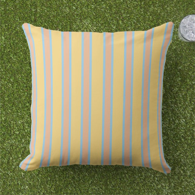 Sunny Yellow, Orange & Light Blue Striped  Kissen (Gras)