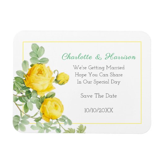 Sunny Yellow Roses Elegantes Flora Save the Date Magnet (Horizontal)