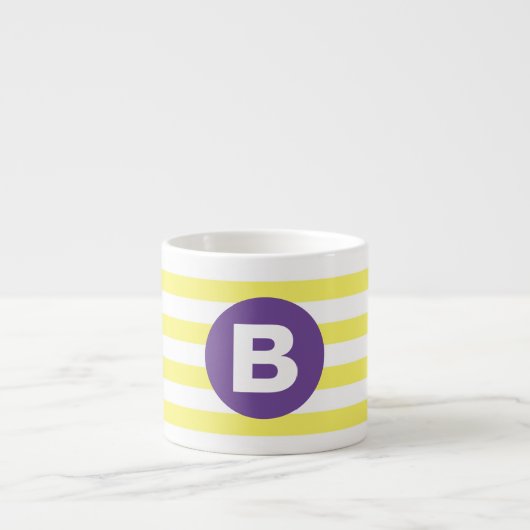 Sunny Yellow Striped Purple Monogram Espressotasse (Vorderseite)