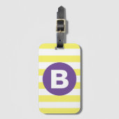 Sunny Yellow Striped Purple Monogram Gepäckanhänger (Vorderseite Vertikal)
