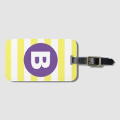 Sunny Yellow Striped Purple Monogram Gepäckanhänger (Vorderseite (Horizontal))