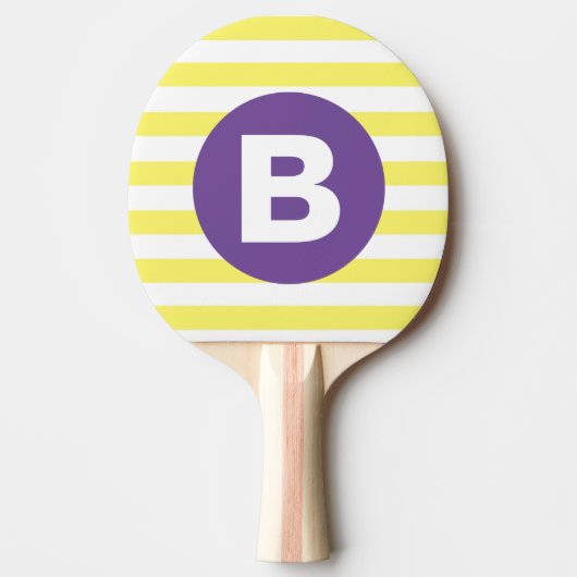 Sunny Yellow Striped Purple Monogram Tischtennis Schläger (Vorderseite)