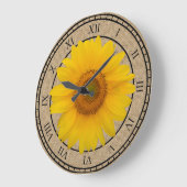 Sunny Yellow Sunflower Rustic Round Wall Clock Große Wanduhr (Winkel)