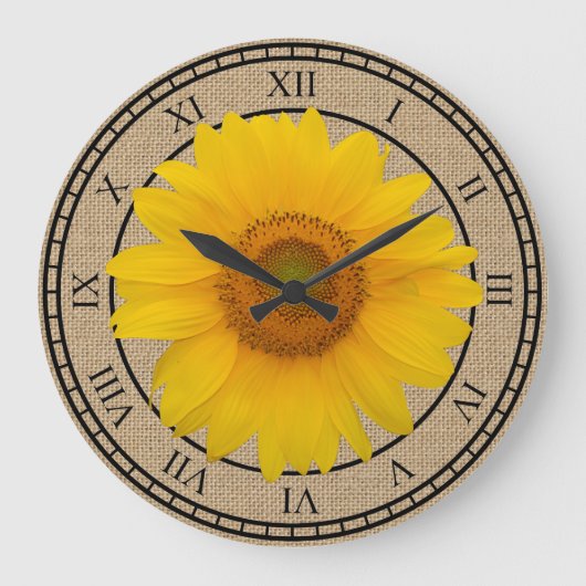 Sunny Yellow Sunflower Rustic Round Wall Clock Große Wanduhr (Vorderseite)
