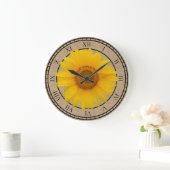 Sunny Yellow Sunflower Rustic Round Wall Clock Große Wanduhr (Zuhause)