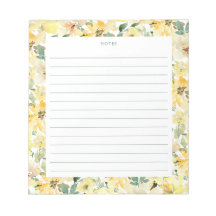 Sunny Yellow Watercolor Florals Notepad