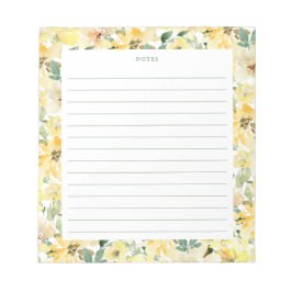 Sunny Yellow Watercolor Florals Notepad Notizblock