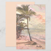 Sunrise Beach mit Palmen und Name Stationery (Vorne/Hinten)