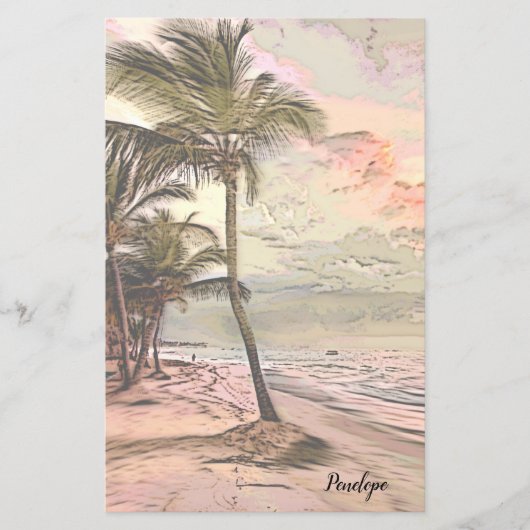 Sunrise Beach mit Palmen und Name Stationery (Vorderseite)
