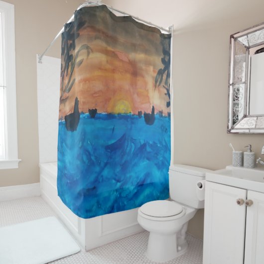 Sunrise Beach Palm Trees Duschvorhang (Beispiel)