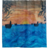 Sunrise Beach Palm Trees Duschvorhang (Vorderseite)