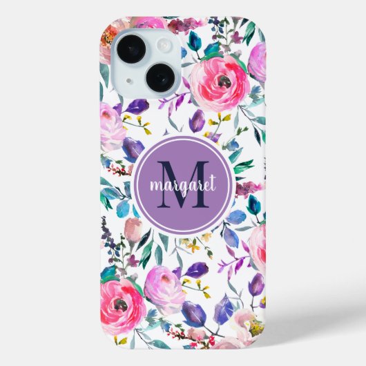 Sunrise Boho Floral Lila und weiß Monogramm Case-Mate iPhone Hülle (Rückseite)