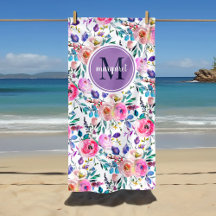 Sunrise Boho Floral Lila und weiß Monogramm