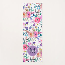 Sunrise Boho Floral Lila und weiß Monogramm Yogamatte