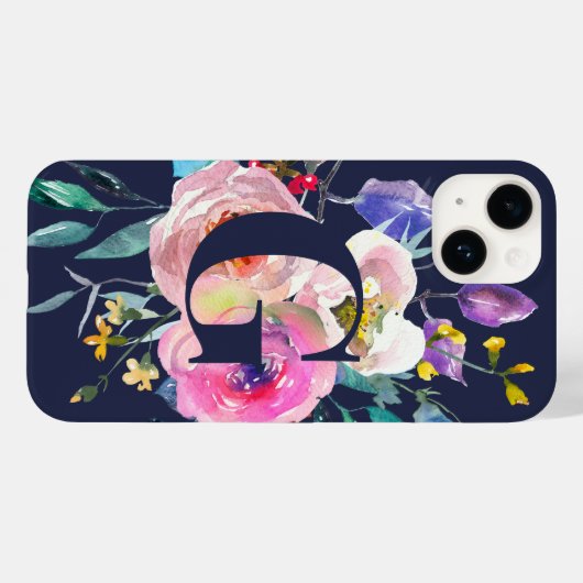 Sunrise Boho Floral Navy Monogramm Case-Mate iPhone Hülle (Rückseite (Horizontal))