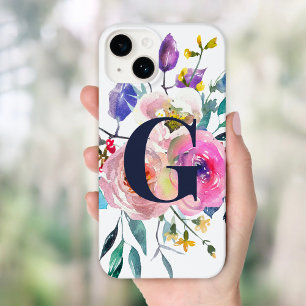 Sunrise Boho Floral Navy Monogramm Case-Mate iPhone 14 Hülle
