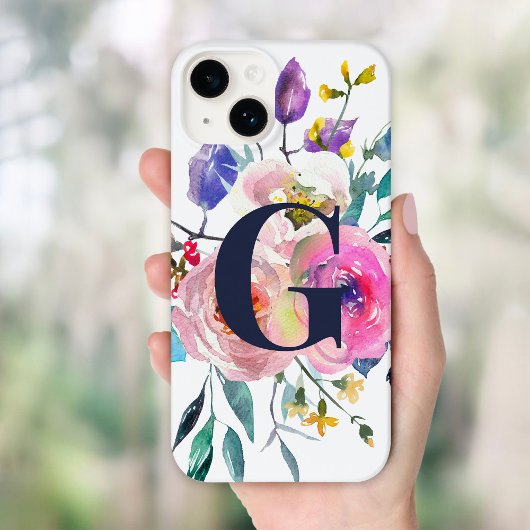 Sunrise Boho Floral Navy Monogramm Case-Mate iPhone Hülle