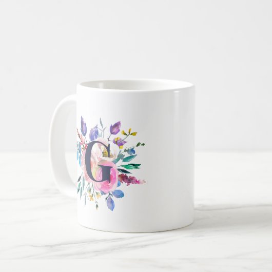Sunrise Boho Floral Navy Monogramm Kaffeetasse (Vorderseite Links)