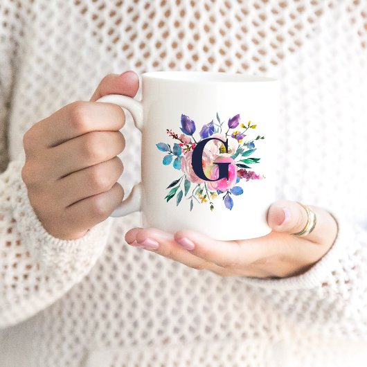 Sunrise Boho Floral Navy Monogramm Kaffeetasse