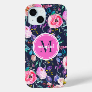 Sunrise Boho Floral Pink und Navy Monogram Case-Mate iPhone Hülle
