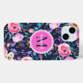 Sunrise Boho Floral Pink und Navy Monogram Case-Mate iPhone Hülle (Rückseite (Horizontal))