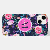 Sunrise Boho Floral Pink und Navy Monogram Case-Mate iPhone Hülle (Rückseite (Horizontal))