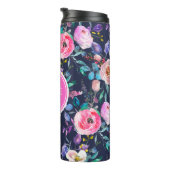 Sunrise Boho Floral Pink und Navy Monogram Thermosbecher (Nach rechts gedreht)